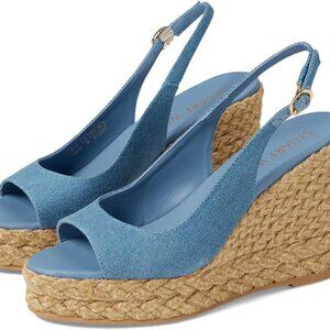 STUART WEITZMAN Island Peep-Toe Espadrille Wedge- Denim Blue. Size 6.5M